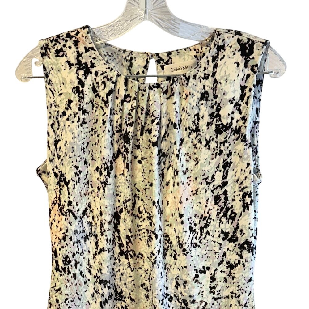 Calvin Klein Printed Matte Jersey‎ Pleated Crew Neck Cami Small